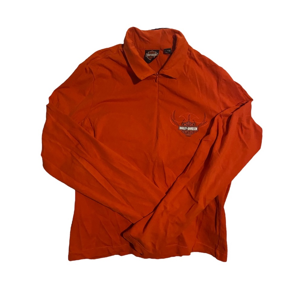 orange harley davidson long sleeve half-zip up shirt